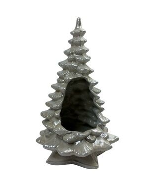Vintage 13" Ceramic Christmas Tree Scene Cutout Pearl Iridescent